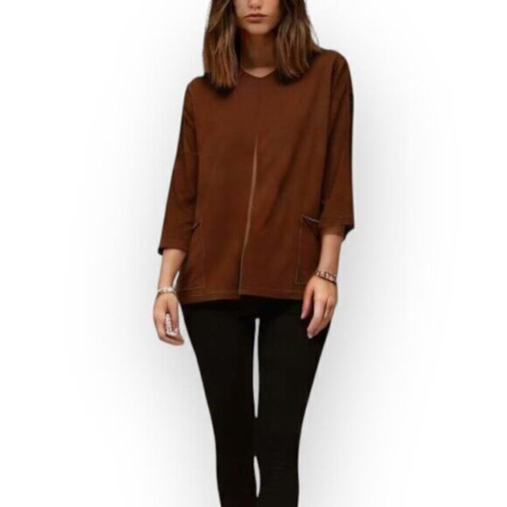 Bryn Walker Bamboo French Terry Knit V-Neck Long Sleeve Sunday Shirt size XS